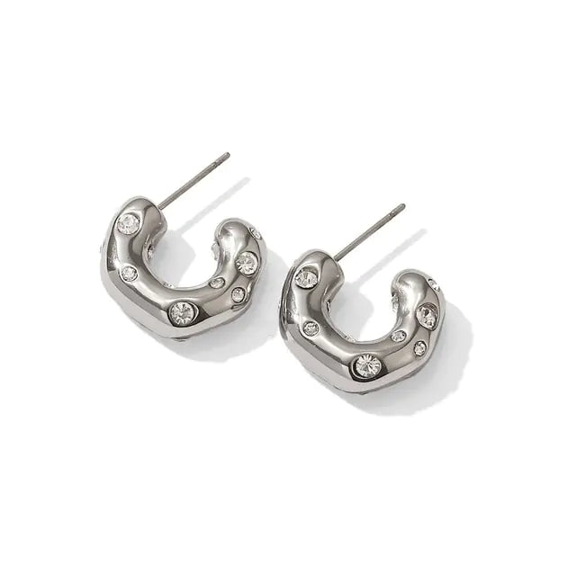 Uworld Shaped Hammer Zircon CC Shape Hoop Earrings