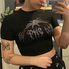 Rhinestone Spider Print Crop Top