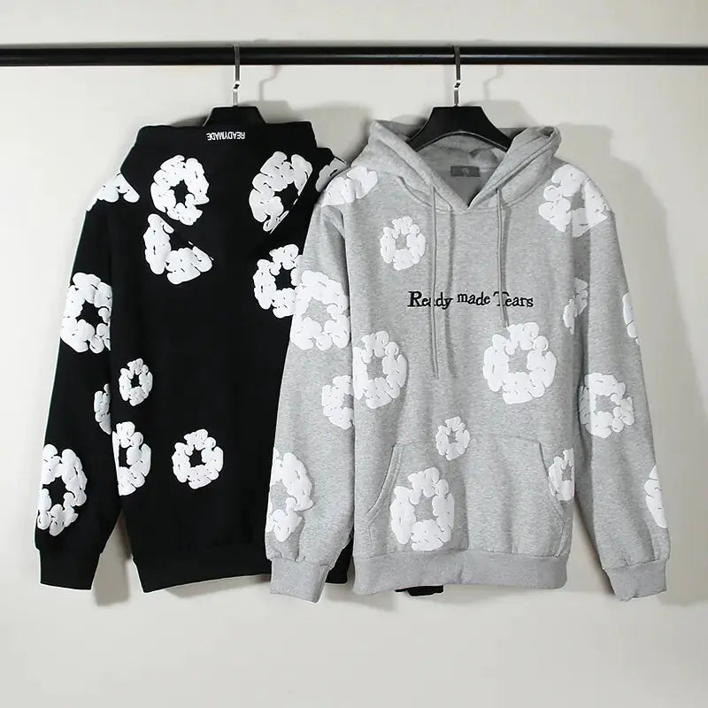 Foam Kapok Print Letter Embroidery Hoodie Set