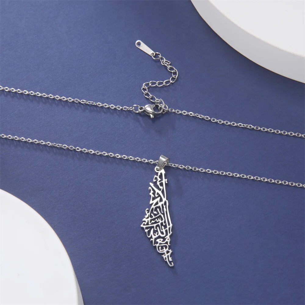 Unisex Stainless Steel Hollow Map Necklaces