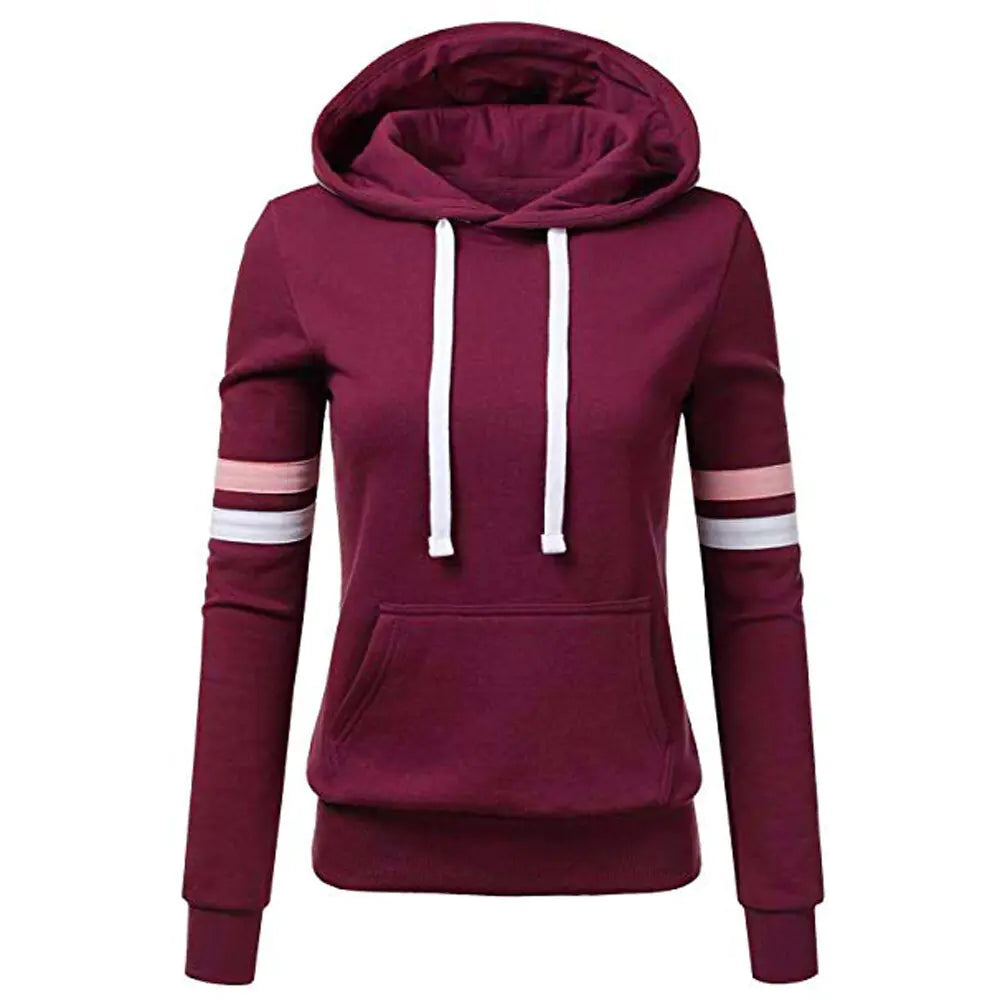 Women's Striped Hooded Pocket Pullover Sweatshirt