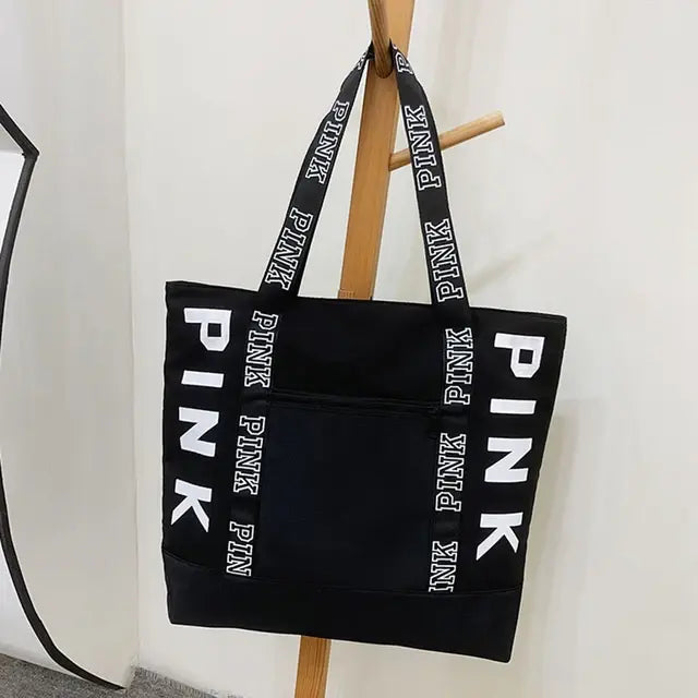 Pink Colorblock Graphic Tote Casual Sporty Chic