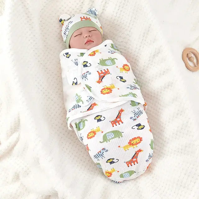 Cotton Baby Swaddle Blanket With Hat