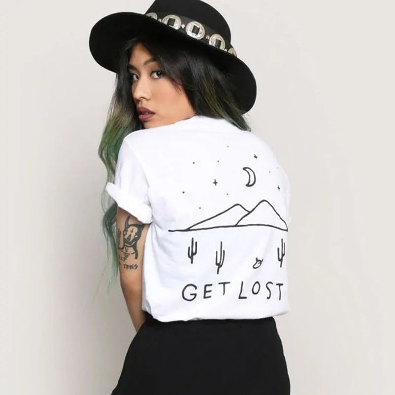 تي شيرت مطبوع عليه عبارة Get Lost Fashion Desert Cactus