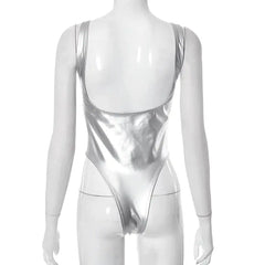 Shine On Sleeveless Faux Leather Metallic Bodysuit