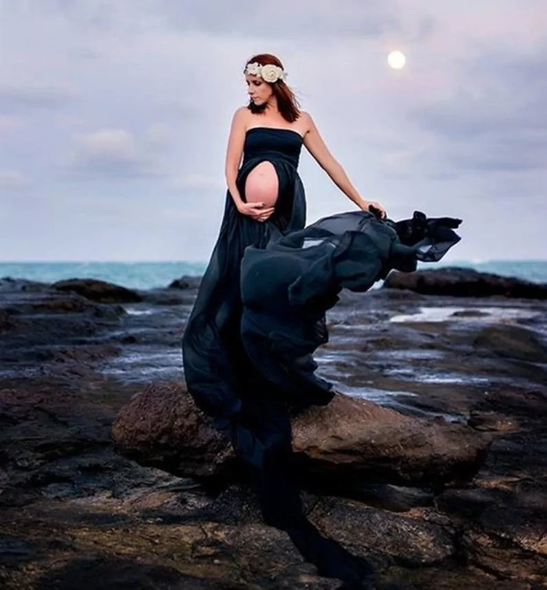 Maternity Shoot Chiffon Off The Shoulder Dress