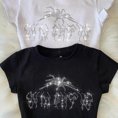 Rhinestone Spider Print Crop Top