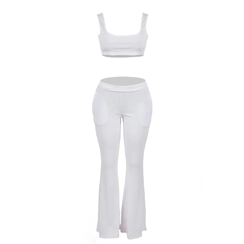 Sleeveless Cropped Ribbed Flare Leg