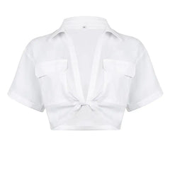 Kiara Twist Front Collared Cropped Top