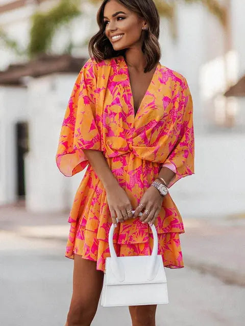 Floral Print High Waist  Mini Dress