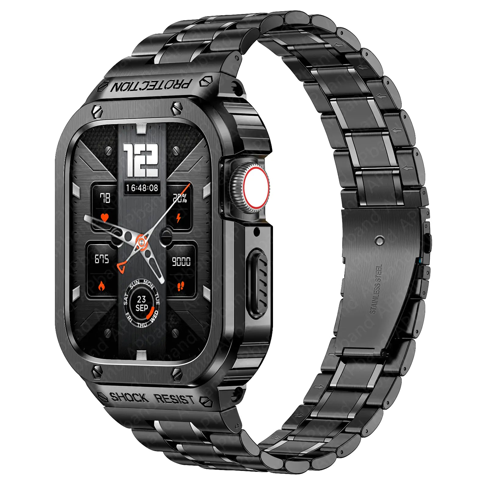 حزام وحافظة من الفولاذ المقاوم للصدأ لساعة Apple Watch