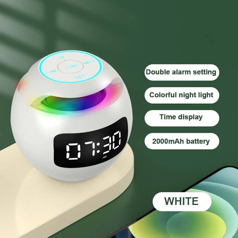 ساعة منبهة صغيرة الحجم مزودة بشاشة LED ومكبر صوت بلوتوث