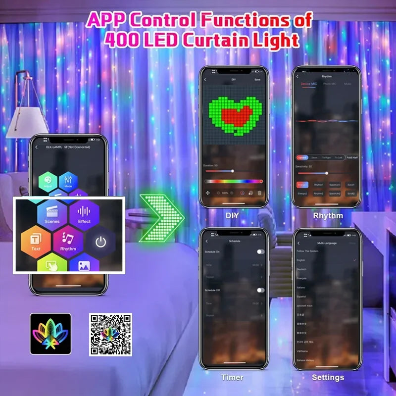 أضواء ستائرية ذكية LED RGB مع تطبيق بلوتوث