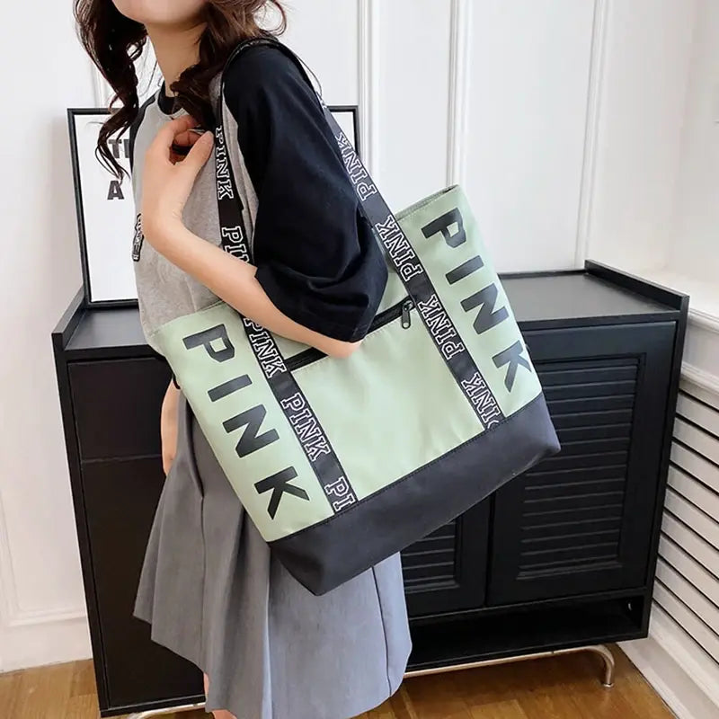 Pink Colorblock Graphic Tote Casual Sporty Chic