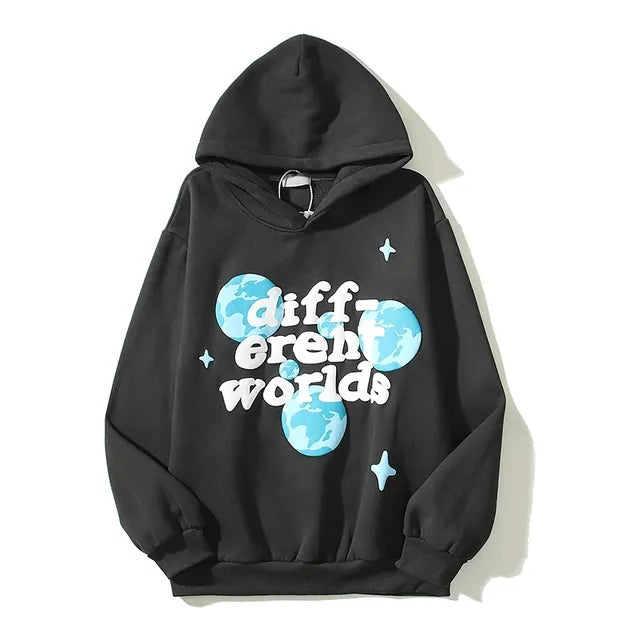 Foam Kapok Print Letter Embroidery Hoodie Set